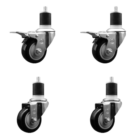 Service Caster 3'' SS Black Poly Swivel 1-7/8'' Expanding Stem Caster Set 2 Total Lock Brakes, 4PK SCC-SSEXTTL20S314-PPUB-BLK-2-S-2-178